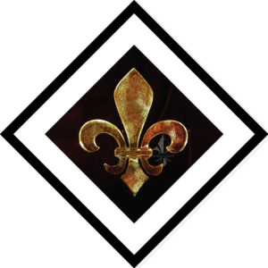 float frame simulation of the black and gold distressed fleur de lis ice sculpture diamond print