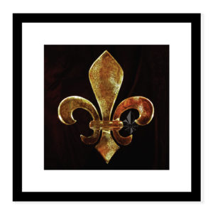 float frame simulation of the black and gold distressed fleur de lis ice sculpture square print