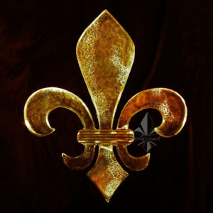 square print of the black and gold (Who Dat!) lit distressed fleur de lis ice sculpture