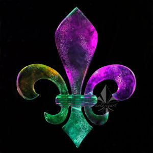 square print of the Mardi Gras lit distressed fleur de lis ice sculpture