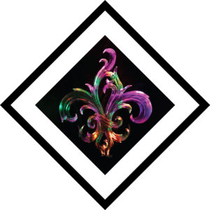 float frame simulation of the Mardi Gras organic fleur de lis ice sculpture diamond print
