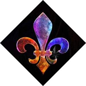 diamond print of the multi-hued distressed fleur de lis ice sculpture