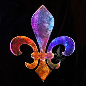 square print of the multi-hued distressed fleur de lis ice sculpture