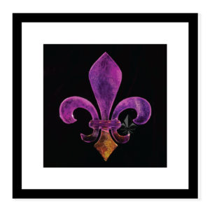 float frame simulation of the purple and gold distressed fleur de lis ice sculpture square print